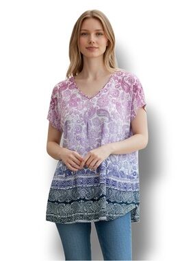 J. Jill Love Linen Women’s Short Sleeve Ombre’ Paisley Top, Pink, size S